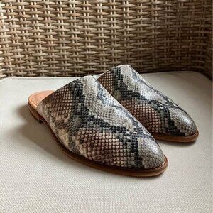 Frye, snakeskin leather Nolan seam mules, size 7